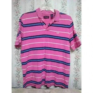 Chaps Men's Short Sleeve Polo Shirt Size L Striped Pink